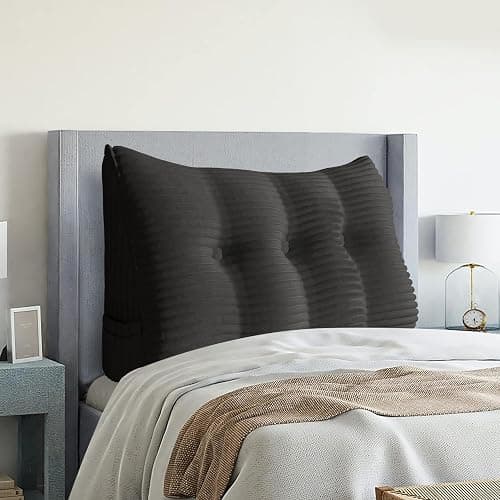 homecozy Wedge Headboard Pillow Dorm Room Reading Pillow Back Support for Sitting Up in Bed Bolster Lumbar Cushion Body Positioning Bedrest Corduroy (Black, Twin (39 * 8 * 20in)) - Image 1