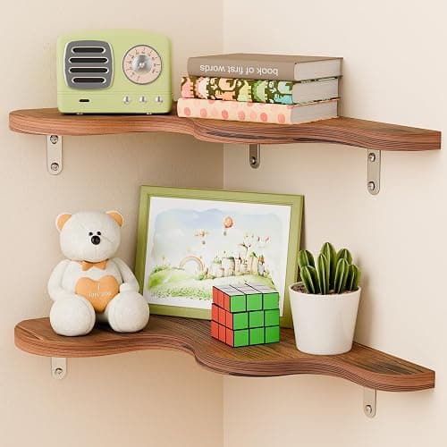 WOPITMER Cute Cloud Shelves, Wavy Floating Corner Shelf, Cloud Corner Wall Shelves with Brackets, Cute Wall Shelves for Nursery Decor, Corner Shelves for Bedroom,Living Room,Bathroom&Home Decor,Brown - Image 1