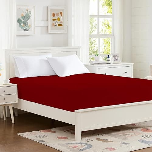 Hotella 100% Microfiber King Size Fitted Sheet Only, 78"x80" Hotel Quality Deep Pocket Bottom Sheet, Fit for 6" 8" 14" Matress, Machine Washable and Non-Fade, Snug Fit Stay in Place, DRAK RED - Image 1