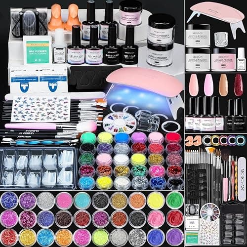 Morovan Acrylic Nail Kit with Everything: Gel Nail Polish Kit with Premium Acrylic Powder Fast Curing UV Gel Beginner Friendly Nail Extension Kit - Image 1