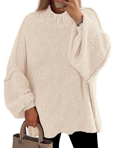 PRETTYGARDEN Women's 2025 Fall Oversized Sweaters Chunky Knit Mock Neck Long Sleeve Casual Trendy Pullover Winter Clothes - Image 1