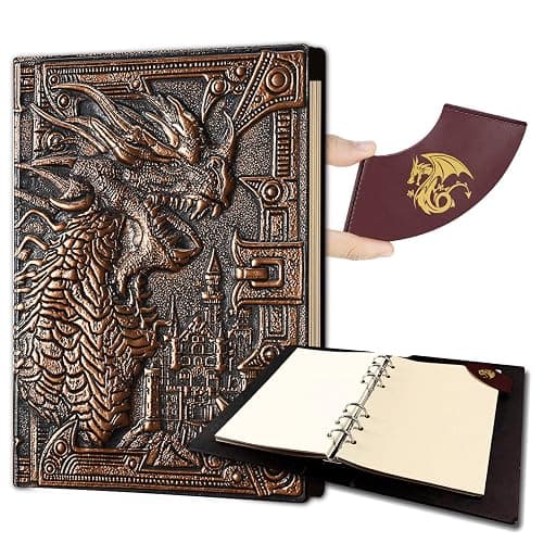 Ancient Deer DND Notebook/Journal, Unique 400 Page Book with 3D Dragons Leather Refillable 6-rings binder and Bookmark for dungeons and dragons D&D dice accessories Role Playing Games,Great DND Gifts - Image 1