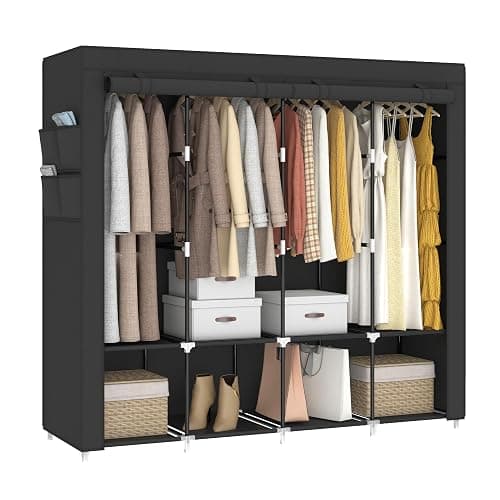 MOGELAFOO 67 Inch Wide Portable Closet Wardrobe Organizer with Cover, 4 Hanging Rods, 8 Storage Shelves, 4 Side Pockets - Large Capacity for Bedroom, Living Room, Black - Image 1
