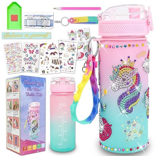 Gifts for Girls 4-12, Decorate Your Own Water Bottle Kits for Girls, Unicorn Diamond Crafts Painting Toys, Kids Water Bottle for School, Valentine's Day and Birthday Gifts Toys for Kids (Unicorn 2) - Unicorn 2 - Image 1