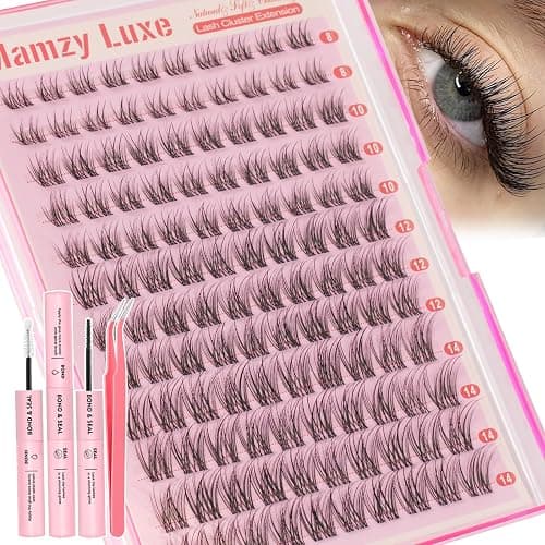 Natural Lash Clusters Kit Short Wispy Eyelash Clusters 8-14MM Clear Band Cluster Lashes Extensions Kit 120Pcs CC-Curly Daily Exquisite Eyelashes Clusters with Bond and Seal and Tweezers - Image 1