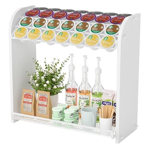 Lixple Coffee Pod Organizer for Countertop, Bamboo K Cup Holder, Easy Assembly Coffee Station Organizer for Home Office Coffee Bar, White - Image 1