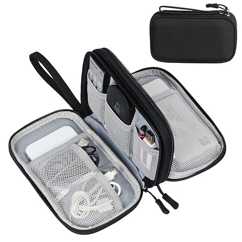 FYY Travel Cable Organizer Pouch Electronic Accessories Carry Case Portable Waterproof Double Layers All-in-One Storage Bag for Cord, Charger, Phone, Earphone Black - Image 1
