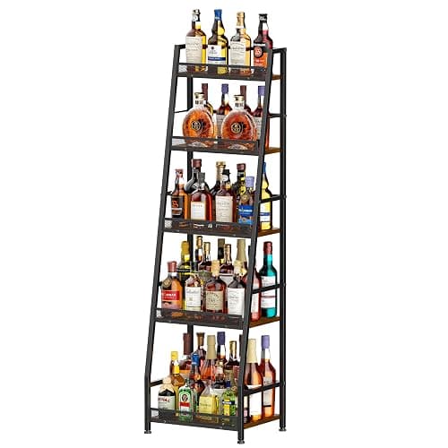 5-Tier Trapezoid Liquor Stand for Home Bar, Large-Capacity Liquor Cabinet Bar for Home, Stepped Wine Rack Freestanding Floor for Whiskey, Corner Wine Bottle Display Shelf with Fences for Living Room - Image 1