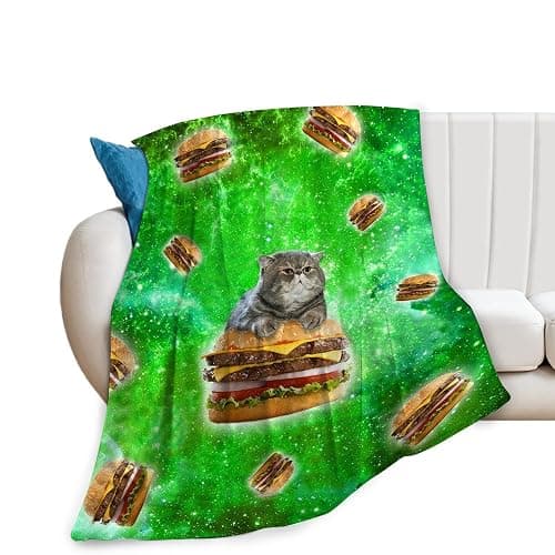 Tijuboni Funny Cat Blanket for Girls Women Gifts Lovers and Hamburgers Throw Kids Adults Ultra Soft Cozy Fleece Couch Sofa Bed 40''x50'' Cat A2 - Image 1
