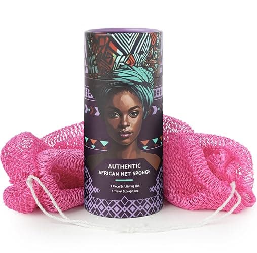 African Net Sponge Authentic - Afro Scrub Exfoliating Net Sponge with Knots - African Bath Sponges for Body Scrubber Exfoliator - Back Scrubber for Shower Bathing Accessories - Camellia - Image 1