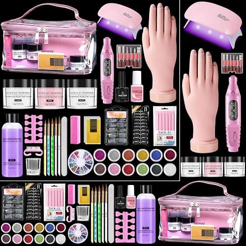 Nail Kit for Beginners with Everything, Practice Hand & Storage Gift Bag | Complete Acrylic Nail Starter Kit with Drill, Lamp, Acrylic Powder, Liquid Monomer and 12Color Glitter for Home Salon Gifting - Image 1