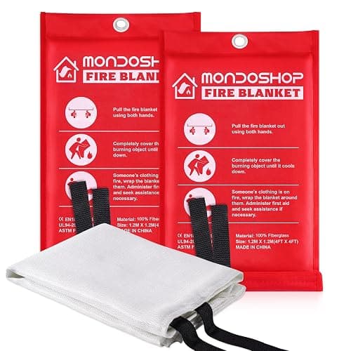 Mondoshop Fire Blanket Emergency for Home and Kitchen - 2pack 48"x48" Fire Blankets Fire Resistant Blanket for Camping, Grill, Car, Office, Warehouse, School, Picnic, Garages, Workshops - Image 1