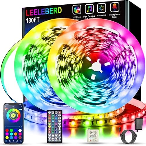 130 ft Led Lights for Bedroom,(2 Rolls of 65FT) Bluetooth Smart APP Control Color Changing RGB Led Strip Lights with Remote Control Led Lights for Room Kitchen Party Home Decoration - Image 1