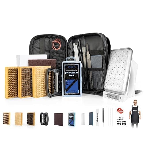 OutdoorMaster Ski Snowboard Tuning and Waxing Kit with Waxing Iron,Universal Wax,Edge Tuner,Brush,Wax Scraper,Ptex,Fixer Screw,Rubber Band - Image 1