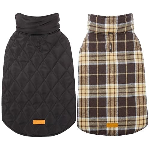 Kuoser Hundemantel Winter für mittelgroße Hunde Wintermantel Hund, Braun L | Wasserabweisender Wintermantel Hund zum Wenden mit Klettverschluss, Hundejacke mit elastischem Bauchbereich & Leinenöffnung - Image 1