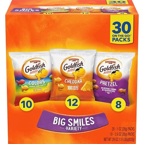 Goldfish Crackers Big Smiles Variety Pack with Cheddar, Colors, and Pretzels, Snack Packs, 30 Ct - Image 1