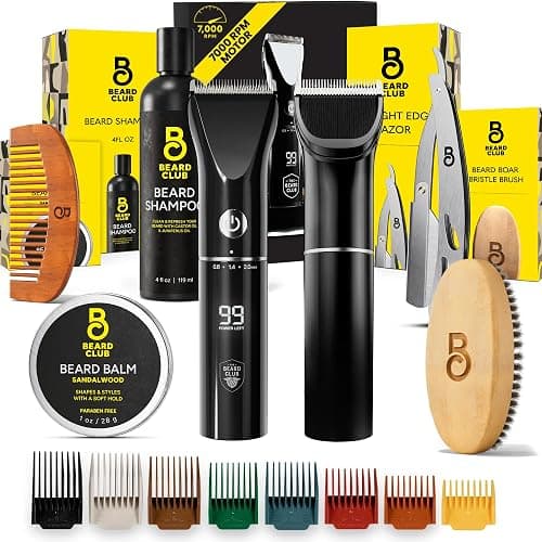 Beard Club Mens Grooming Kit & Beard Trimmer for Men - Professional Cordless Electric Hair & Moustache Trimmer, Straight Razor, Shampoo, Balm, Brush & Comb - Grooming Kit Gift Set - Image 1