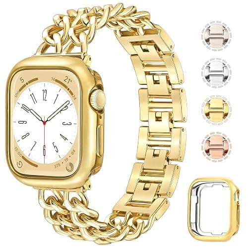 Anaiboho Gold Apple Watch Bands for women men Double Chain iWatch Bands for 44mm 42mm 45mm, Compatible with Apple Watch SE Series 9 8 7 6 5 4 3 2 1(With Case) - Image 1