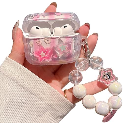 PHOEACC for Airpod Pro 3 Case 2025 Cute Dream 3D Gitter Stars Clear Protective Cover with Strap Keychain Compatible with AirPods Pro 3rd Generation Case for Girls Women (Stars Pink) - Image 1