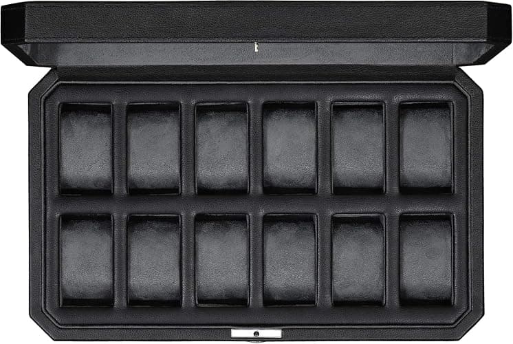 ROTHWELL 12 Slot Leather Watch Box for Men - Luxury Case Display Jewelry Organizer with Microsuede Liner - Travel Jewelry Case for Mens Accessories, Travel Organizer (Black & Grey) - Image 1