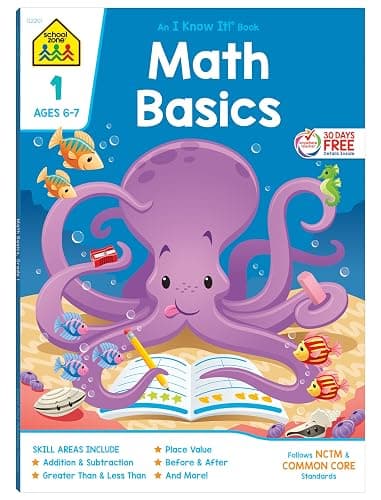 School Zone Math Basics 1 Workbook: 64 Pages, 1st Grade, Numbers 1-100, Identifying Numbers, Skip Counting, Ages 6-7 (I Know It! Book Series) - Image 1