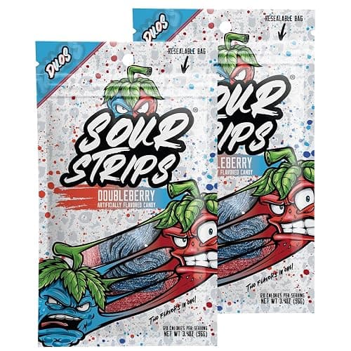 SOUR STRIPS Sour Strips Flavored Sour Candy Strips, Deliciously Sour Chewy Candy Belts, Vegetarian Candies, 2 Pack (Doubleberry (2 Pack)) - Image 1