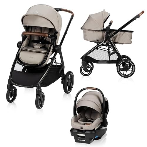 Maxi-Cosi New Generation Zelia Luxe 5-in-1 Modular Travel System, Carriage Mode, Reversible Toddler Seat, Mico Infant Car Seat (included), Enhanced All-Terrain Wheels, Use from Birth – New Hope Tan - Image 1
