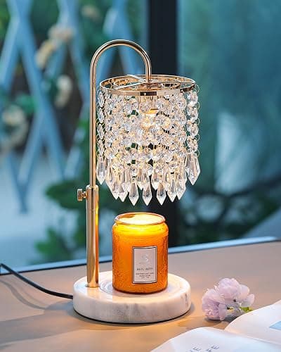 Candle Warmer Lamp with Timer Dimmer and 3 Bulbs, Candle Lamp Warmer with Marble Base for Adjustable Height, Crystal Candle Lamp for Jar Candles, House Warming Gifts Home Room Decor, French Gold - French Gold - Image 1
