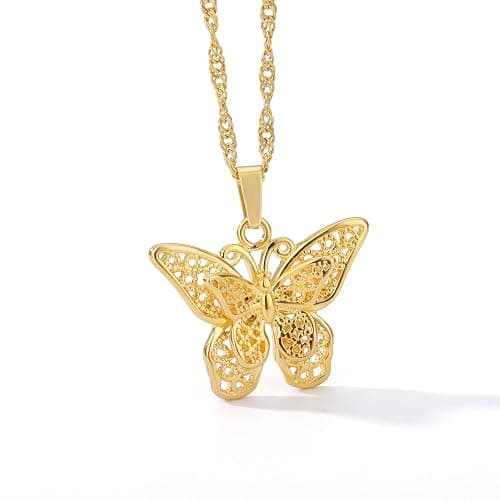VAttract Butterfly Choker Necklace 18K Gold Plated Butterfly Necklace, 15 Inch Choker Chain, Great Present for Wife or Girlfriend - Gold - Image 1