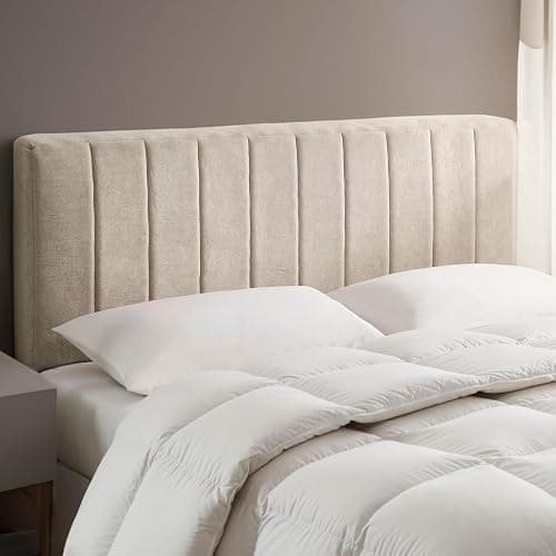 Upholstered Full Headboard - Easy Assemble Channel Stitched Headboard Full Size - Wall Mounted Headboards with 3D Soundproof Wall Panels Peel & Stick Floating Headboards, Beige - Image 1