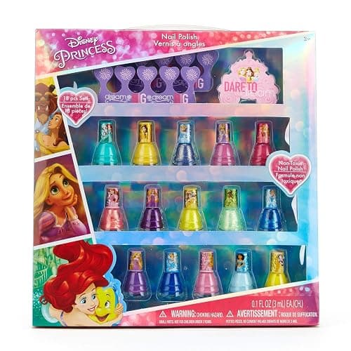 Disney Princess 15 Piece Water Based Nail Polish with 3 Toe Spacers| Quick Dry Peel Off Gift Kit Set for Kids Girls Ages 3+ By Townley Girl - Image 1