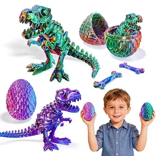 2 Packs Easter 3D Printed Dinosaur Toys for Boys 3-5 Years Skeleton T-Rex Figure with Large Storage Crystal Eggs Easter and Birthday Gifts Fidget Toys for 3 4 5 6 7 8 9 10 11 12 Years Old Boys Girls - Image 1