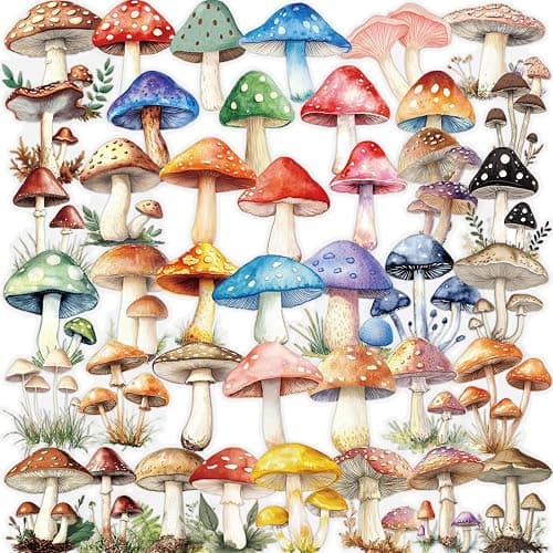 Ychsring Cartoon Mushroom Stickers - 50 Pcs Clear PET Mushroom Aesthetic Stickers for Scrapbook, Journal, Junk Journal, Collage - Waterproof Transparent for Resin, Craft & Scrapbook Supplies - Image 1