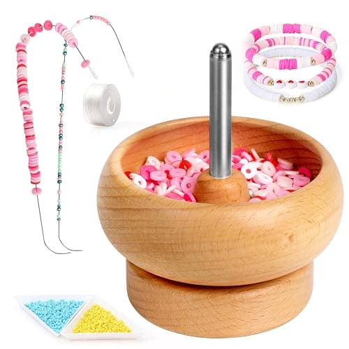 Tilhumt Bead Spinner for Jewelry Making, Effortless Rotating Wooden Clay Bead Spinner with 2 Big Eye Beading Needles and 2000 Seed Beads, Beading Supplies for Making Waist, Bracelets, Necklace - Image 1