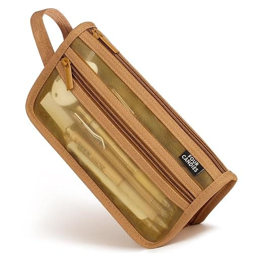 Four Candies Grid Mesh Pencil Case with Handle and Zipper, Clear Double-layer Pencil Pouch Marker Pouch, Travel Makeup Bag, Cute Transparent Stationary Organizer Pen Bag for Adult Office College | Smooth Zipper, Transparent Pencil Pouch, Cute Stationary, Makeup Bag, Travel Friendly, for Adult Office College - Image 1
