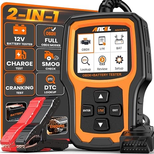 ANCEL AD410 PRO OBD2 Scanner and Battery Tester, 2-in-1 Car Diagnostic Tool, Check Engine Light, EVAP Test, Live Data, 12V Battery Analyzer with Cranking & Charging System Test for Car Motorcycle - Image 1