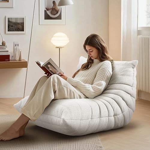 Bean Bag Chair for Adults, Fireside Togo Chair, BeanBag Chairs for Teens with High-Resilience Memory Foam, Non-Slip Base Compressed Floor Lounge Sofa for Living Room, Bedroom, White - Image 1