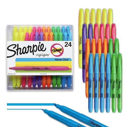 Sharpie Pocket Highlighters, Chisel Tip, Assorted Colors, 24 Count - Back to School, Office, Teacher Supplies - Image 1