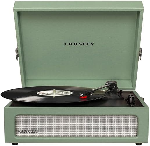Crosley CR8017B-SA Voyager Vintage Portable Vinyl Record Player Turntable with Bluetooth in/Out and Built-in Speakers, Sage - Bluetooth In/Out - Sage - Image 1