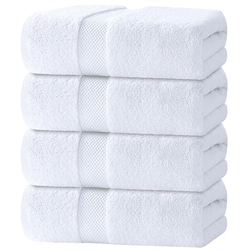 White Classic Luxury Bath Towels Set of 4 Large - 700 GSM Turkish Cotton Ultra Soft Bath Towels 27x54 | Highly Absorbent and Quick Dry | Hotel Towels for Bathroom Luxury, Plush Shower Towels, White - Image 1