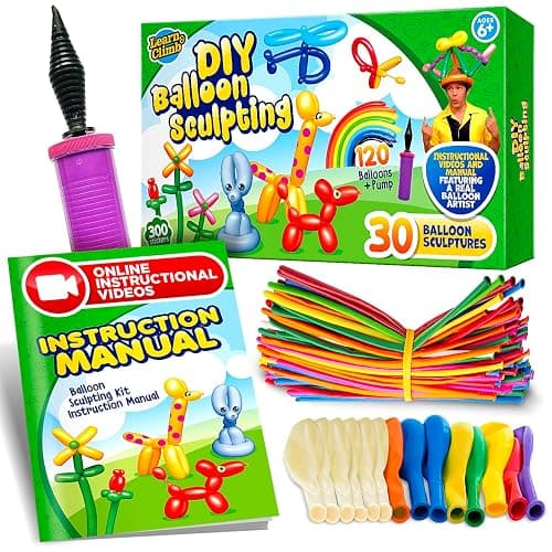 Learn & Climb DIY Balloon Animal Kit for Beginners. Fun Twisting & Modeling Activity for Party. Makes 30+ Sculptures, Pump and Manual Included. Gift for, Teens Boys and Girls. 120 Pieces. - Image 1