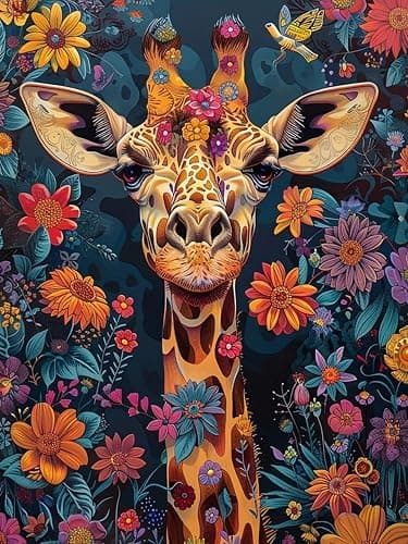 Diamond Art Kits for Adults, Giraffes and Flowers 5D Diamond Painting Kits Dots for Adults,5D DIY Paint by Diamonds,Full Drill Round Diamond Dot Gem Art Painting for Home Art Decor, 11.81X15.74 inch - Image 1