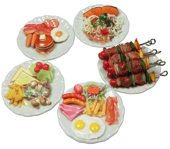 Mixed 5 Assorted Breakfast Set,Pancake,Barbecue Grill and Spaghetti Set Dollhouse Miniature Food,Tiny Food Dollhouse Accessories for Collectibles - Image 1
