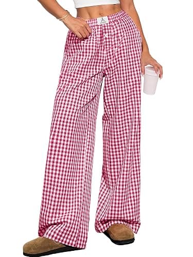 ANRABESS Womens Striped Gingham Pants 2025 Pajama Lounge Boxer Pants Cute Comfy PJ Bottoms with Pockets Fall Y2K Outfits - Image 1