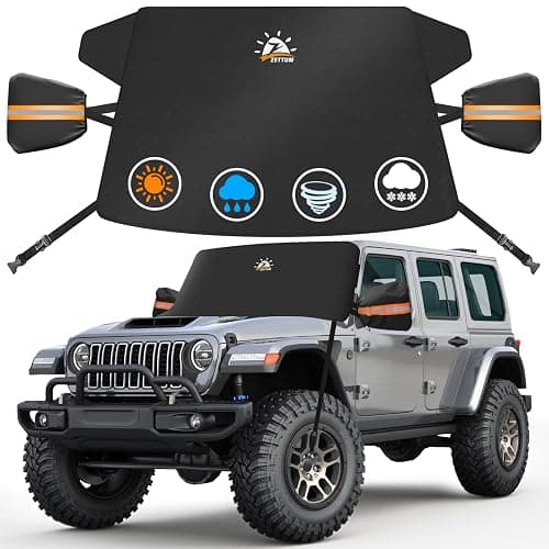 Zettum Car Windshield Snow Cover for Jeep Wrangler - 600D Car Windshield Snow Ice Cover Front Window Covers for Jeep Wrangler, Jeeps Gladiator, Ford Bronco, Toyota FJ Cruiser, Benz G Class, and More - Image 1