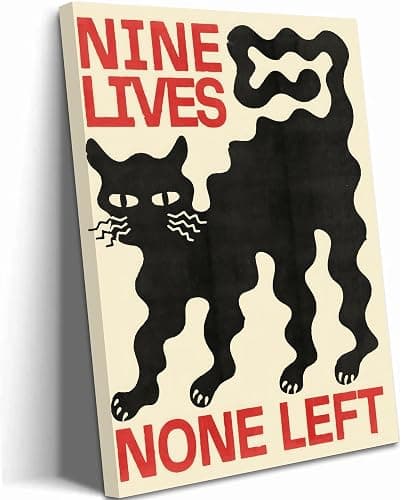 PLWREOO Gothic Black Cat Canvas Wall Art Nine Lives None Left Vintage Cat Picture Wall Decor Eclectic Dark Academia Poster Goth Witchy Painting Print Artwork for Living Room Bedroom Dorm Decoration - Image 1
