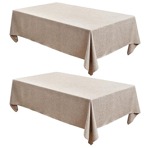 Fitable Nature Faux Linen Tablecloths Rectangle 60 x 84 Inch - 2 Pack Neutral Table Clothes for 4-6 Foot Tables, Wrinkle-Proof Faux Burlap Table Cover for Dining, Farmhouse, Outdoor Picnic, Camping - 60"x84" | 2 Pack - Nature - Image 1