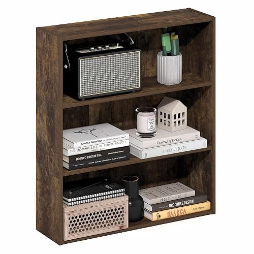 Furinno Basic Book Shelf, 3-Tier Bookshelf, Cube Storage Organizer Bookcase with Open Shelf, 7 x 24 x 26, for Living Room, Bedroom, Home Office, Amber Pine - Image 1