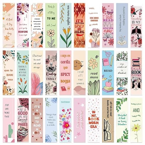 30 pcs Book Lover Paper Bookmarks Multipack Cardboard Book Mark for Physical Book, Positive Illustration Aesthetic Bookmark, Flower Dark Romance - Image 1
