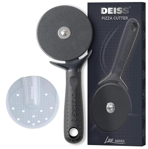 Deiss Lux Heavy Duty Pizza Cutter With Wheel Slicer- Stainless Steel Sharp Smooth Pizza Cutter Wheel With Easy Grip Non-Slip Handle, Dishwasher Safe (BLACK) - Image 1